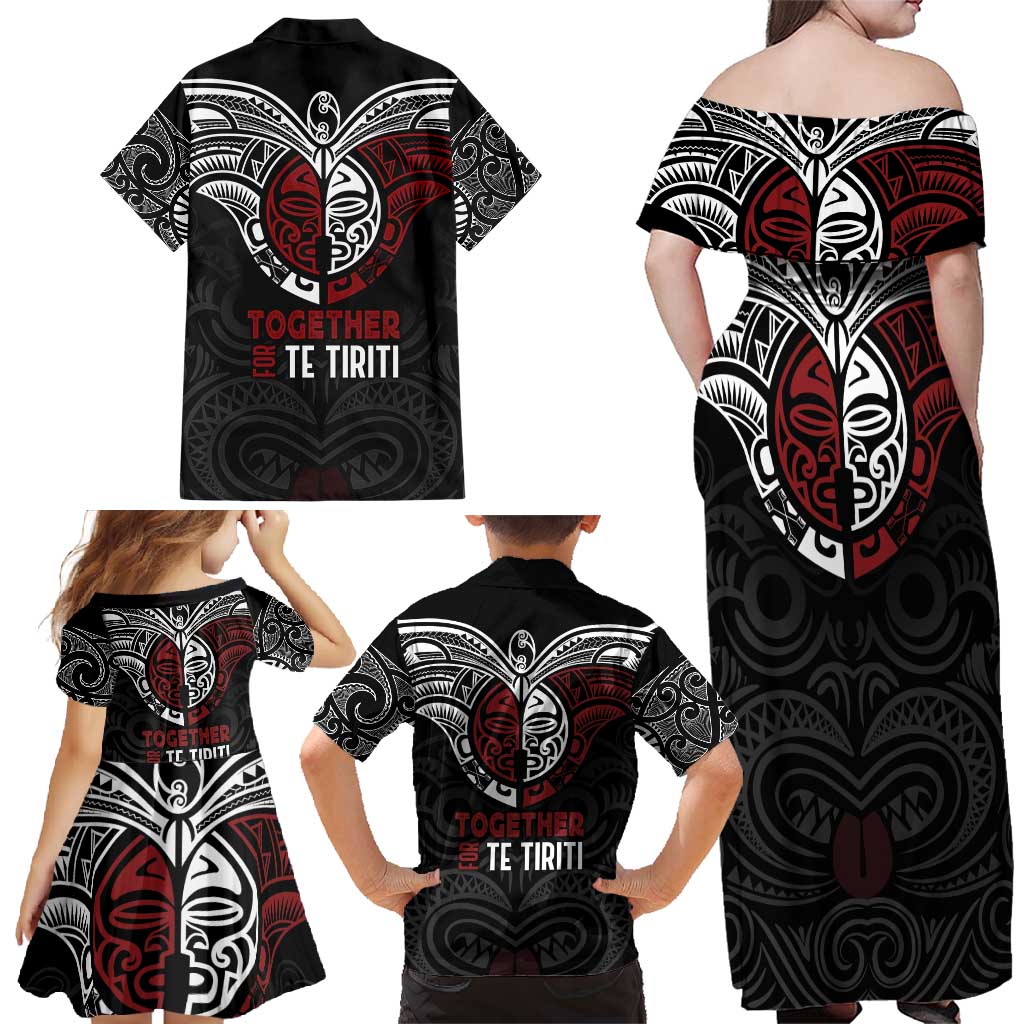 Maori Hongi Toitu Te Tiriti Family Matching Off Shoulder Maxi Dress and Hawaiian Shirt Tangata Tiriti Stand With Tangata Whenua LT7 - Polynesian Pride