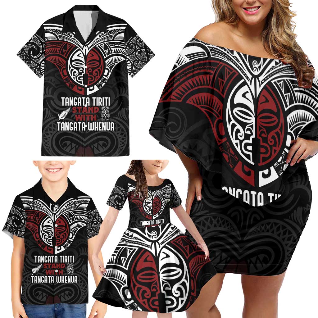 Maori Hongi Toitu Te Tiriti Family Matching Off Shoulder Short Dress and Hawaiian Shirt Tangata Tiriti Stand With Tangata Whenua LT7 - Polynesian Pride