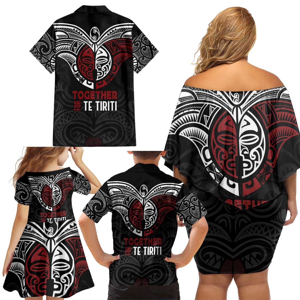 Maori Hongi Toitu Te Tiriti Family Matching Off Shoulder Short Dress and Hawaiian Shirt Tangata Tiriti Stand With Tangata Whenua LT7 - Polynesian Pride