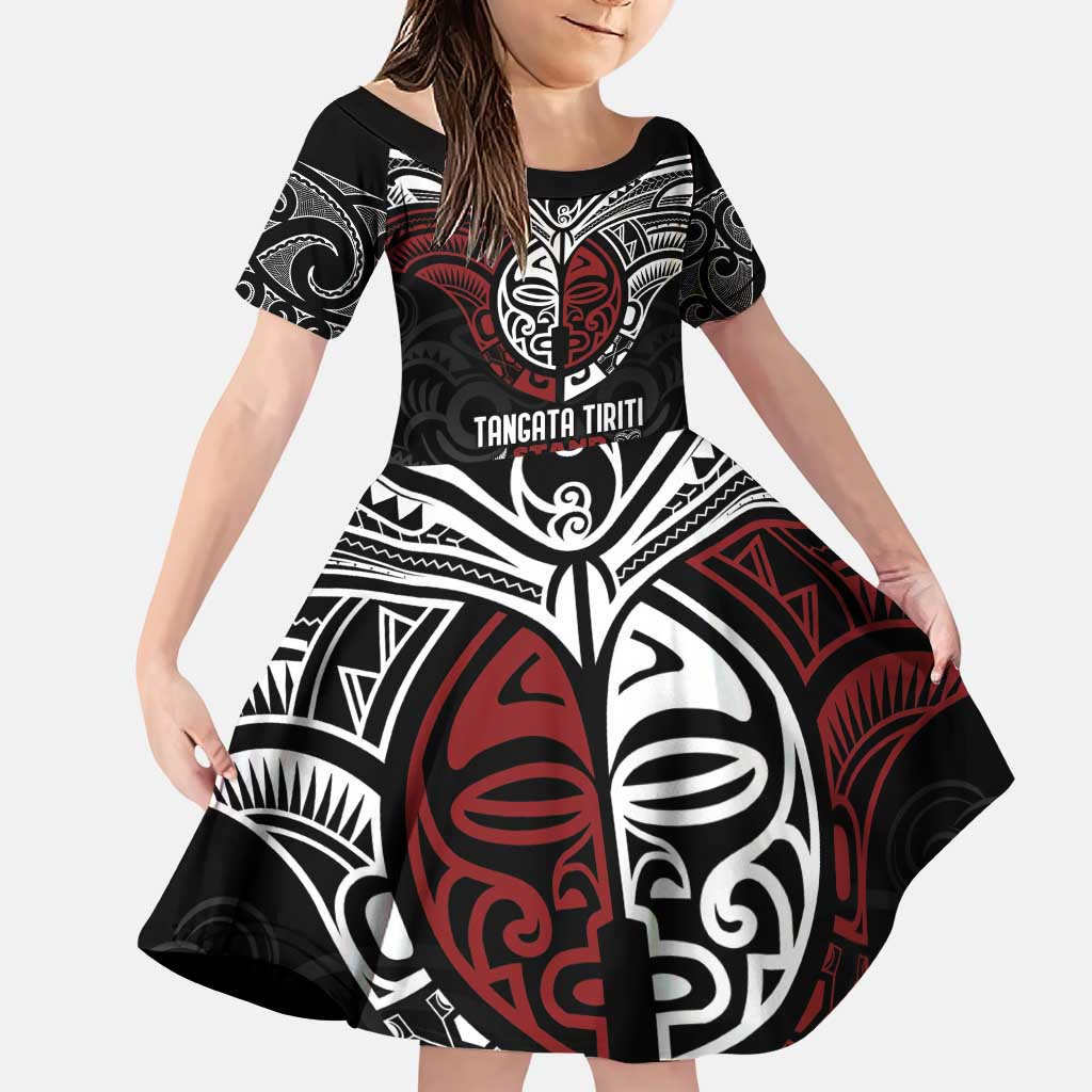 Maori Hongi Toitu Te Tiriti Family Matching Puletasi and Hawaiian Shirt Tangata Tiriti Stand With Tangata Whenua LT7 Daughter's Dress Black - Polynesian Pride