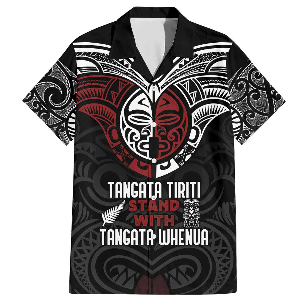 Maori Hongi Toitu Te Tiriti Family Matching Puletasi and Hawaiian Shirt Tangata Tiriti Stand With Tangata Whenua LT7 Dad's Shirt - Short Sleeve Black - Polynesian Pride