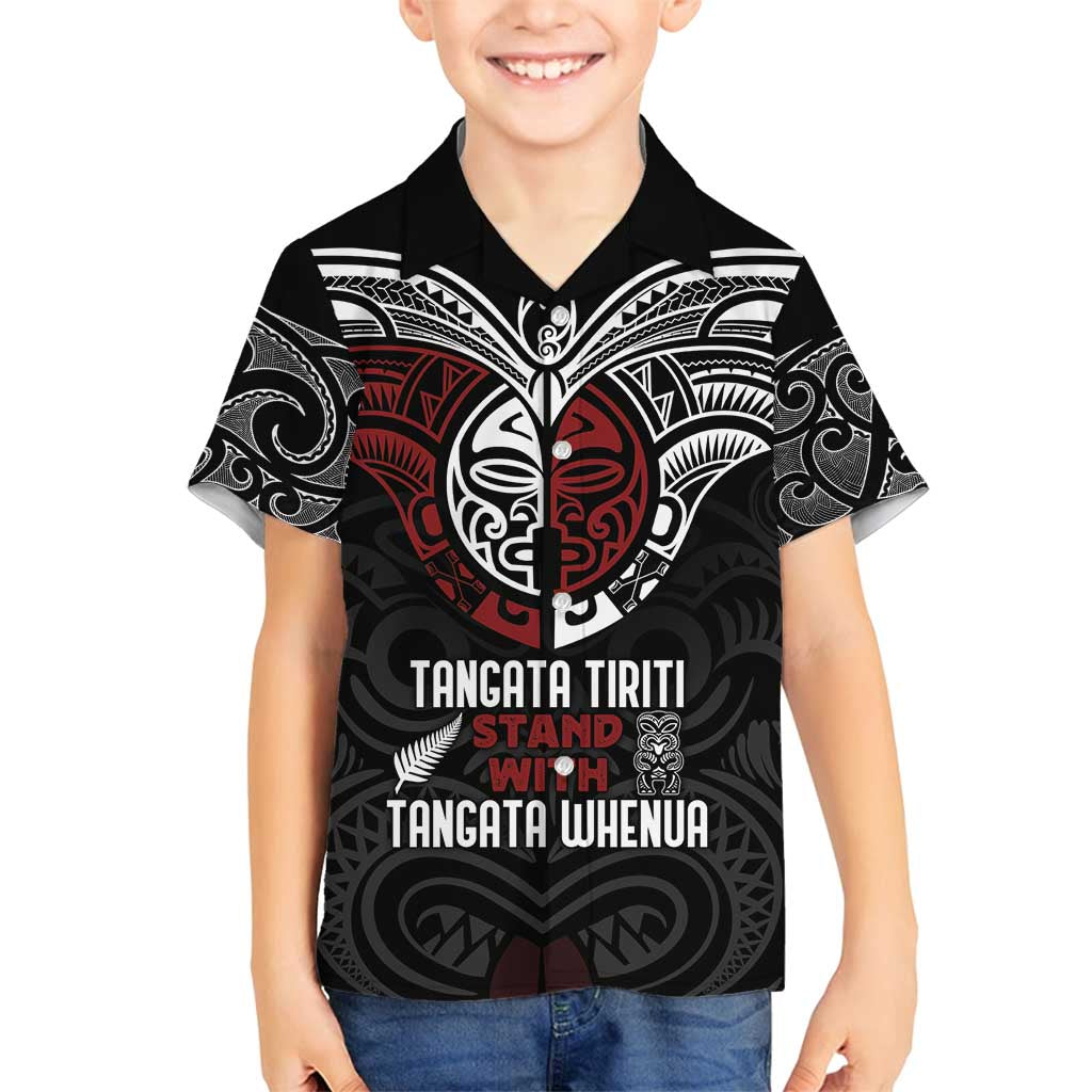 Maori Hongi Toitu Te Tiriti Family Matching Puletasi and Hawaiian Shirt Tangata Tiriti Stand With Tangata Whenua LT7 Son's Shirt Black - Polynesian Pride