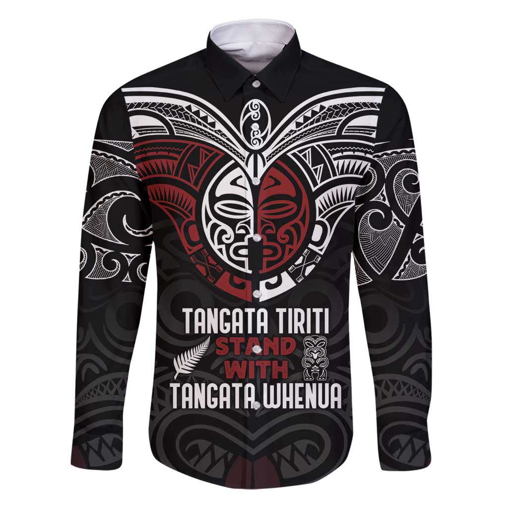 Maori Hongi Toitu Te Tiriti Family Matching Summer Maxi Dress and Hawaiian Shirt Tangata Tiriti Stand With Tangata Whenua LT7 Dad's Shirt - Long Sleeve Black - Polynesian Pride