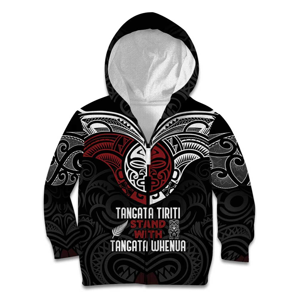 Maori Hongi Toitu Te Tiriti Kid Hoodie Tangata Tiriti Stand With Tangata Whenua LT7 Zip Hoodie Black - Polynesian Pride
