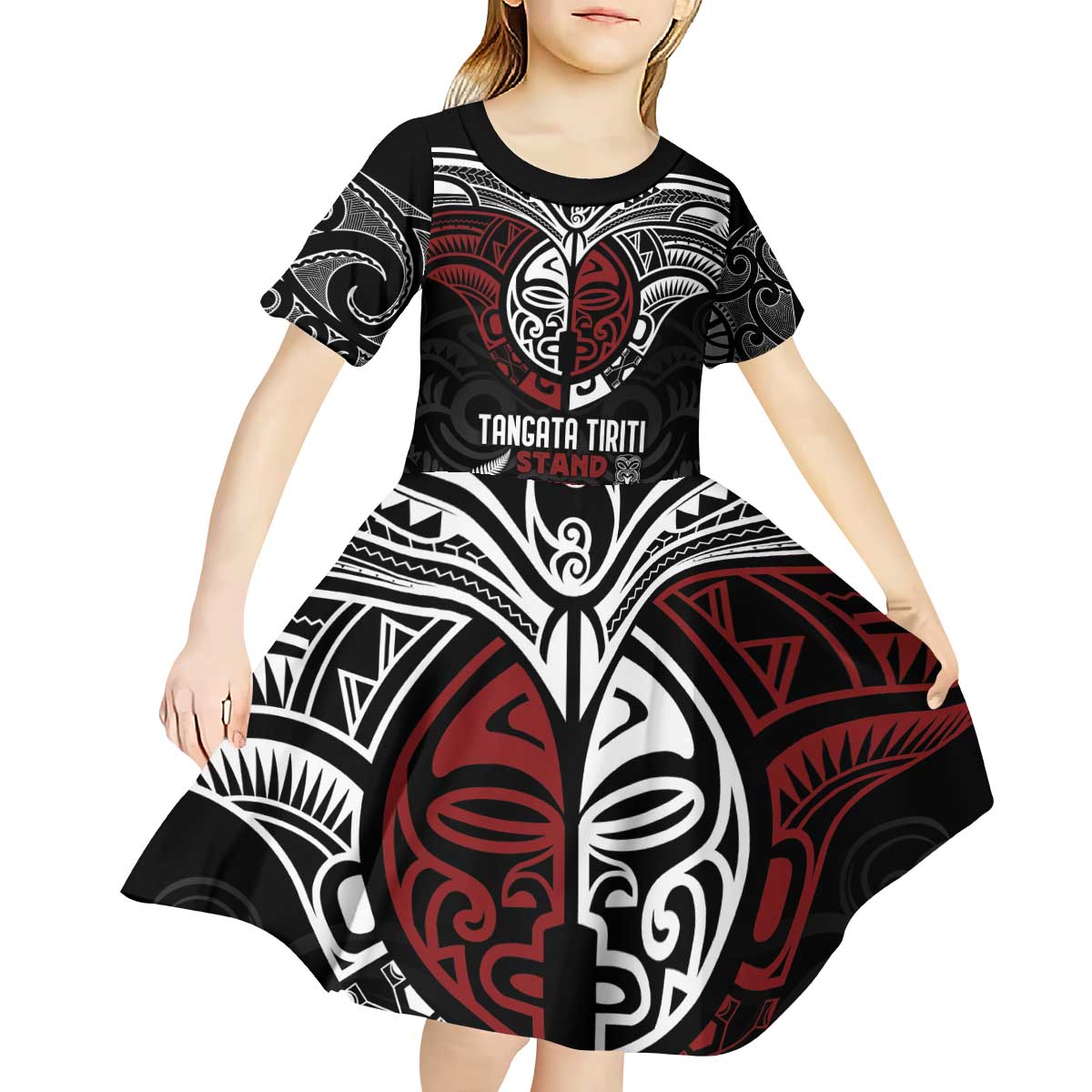 Maori Hongi Toitu Te Tiriti Kid Short Sleeve Dress Tangata Tiriti Stand With Tangata Whenua LT7 - Polynesian Pride