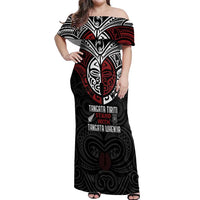 Maori Hongi Toitu Te Tiriti Off Shoulder Maxi Dress Tangata Tiriti Stand With Tangata Whenua LT7 Women Black - Polynesian Pride