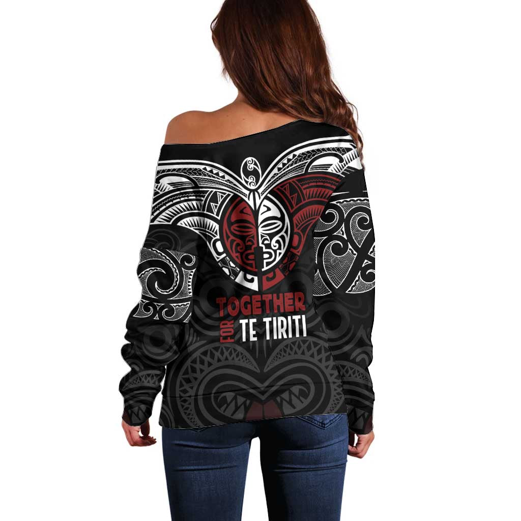 Maori Hongi Toitu Te Tiriti Off Shoulder Sweater Tangata Tiriti Stand With Tangata Whenua LT7 - Polynesian Pride