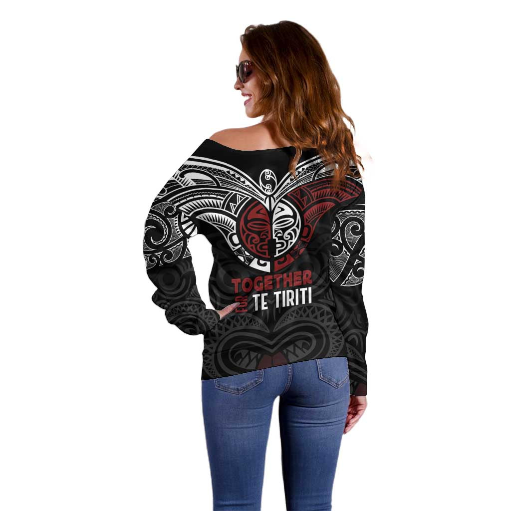 Maori Hongi Toitu Te Tiriti Off Shoulder Sweater Tangata Tiriti Stand With Tangata Whenua LT7 - Polynesian Pride