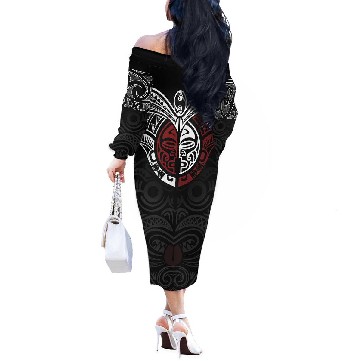 Maori Hongi Toitu Te Tiriti Off The Shoulder Long Sleeve Dress Tangata Tiriti Stand With Tangata Whenua LT7 - Polynesian Pride
