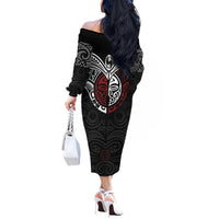 Maori Hongi Toitu Te Tiriti Off The Shoulder Long Sleeve Dress Tangata Tiriti Stand With Tangata Whenua LT7 - Polynesian Pride