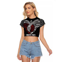 Maori Hongi Toitu Te Tiriti Raglan Cropped T Shirt Tangata Tiriti Stand With Tangata Whenua LT7 Female Black - Polynesian Pride
