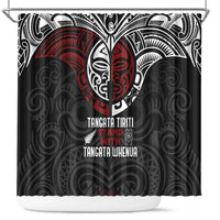 Maori Hongi Toitu Te Tiriti Shower Curtain Tangata Tiriti Stand With Tangata Whenua LT7 Black - Polynesian Pride
