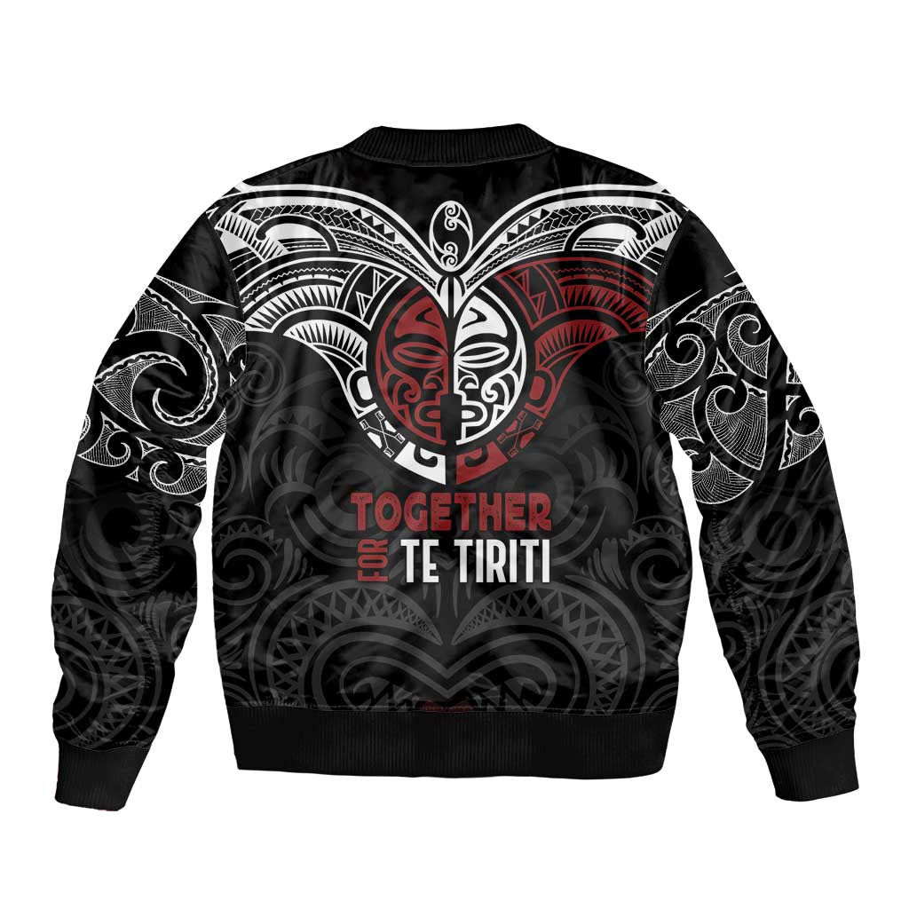 Maori Hongi Toitu Te Tiriti Sleeve Zip Bomber Jacket Tangata Tiriti Stand With Tangata Whenua LT7 - Polynesian Pride