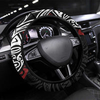 Maori Hongi Toitu Te Tiriti Steering Wheel Cover Tangata Tiriti Stand With Tangata Whenua LT7 Universal Fit Black - Polynesian Pride
