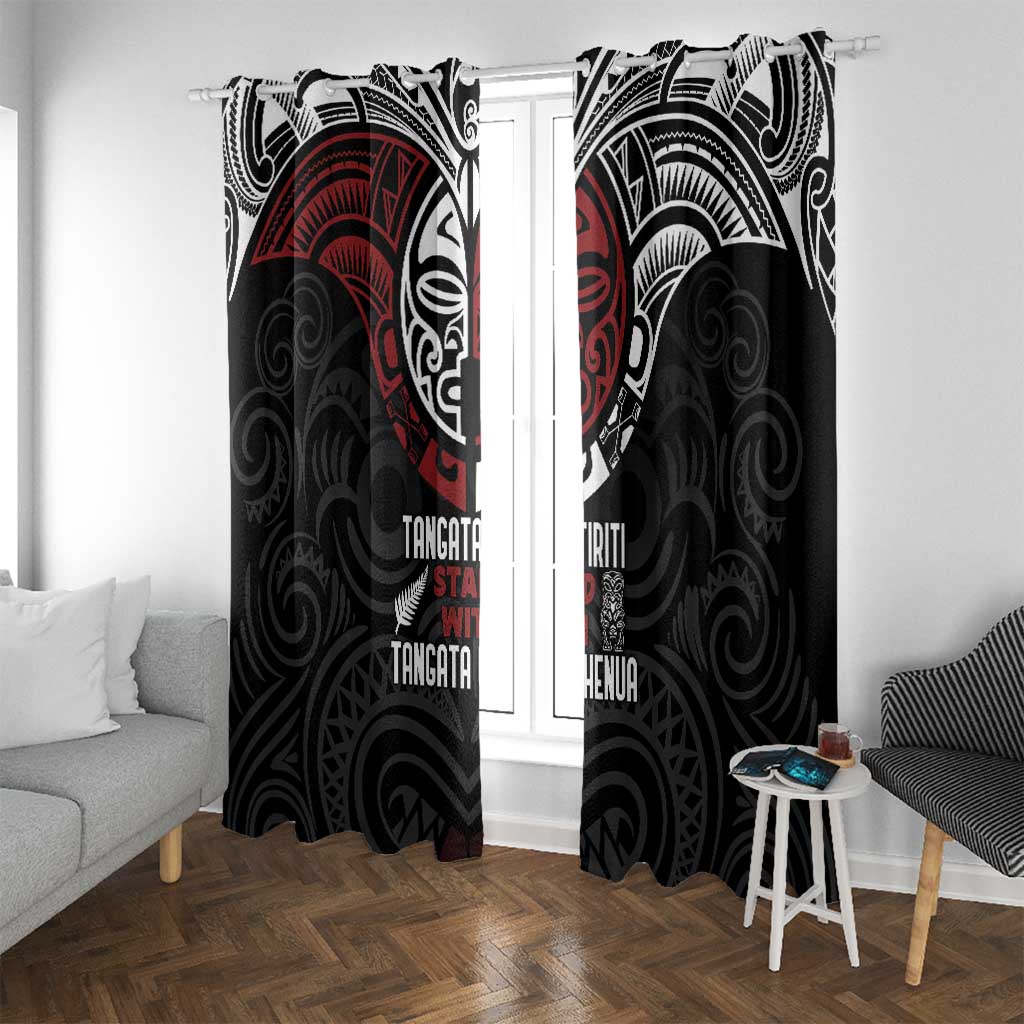 Maori Hongi Toitu Te Tiriti Window Curtain Tangata Tiriti Stand With Tangata Whenua LT7 With Grommets Black - Polynesian Pride