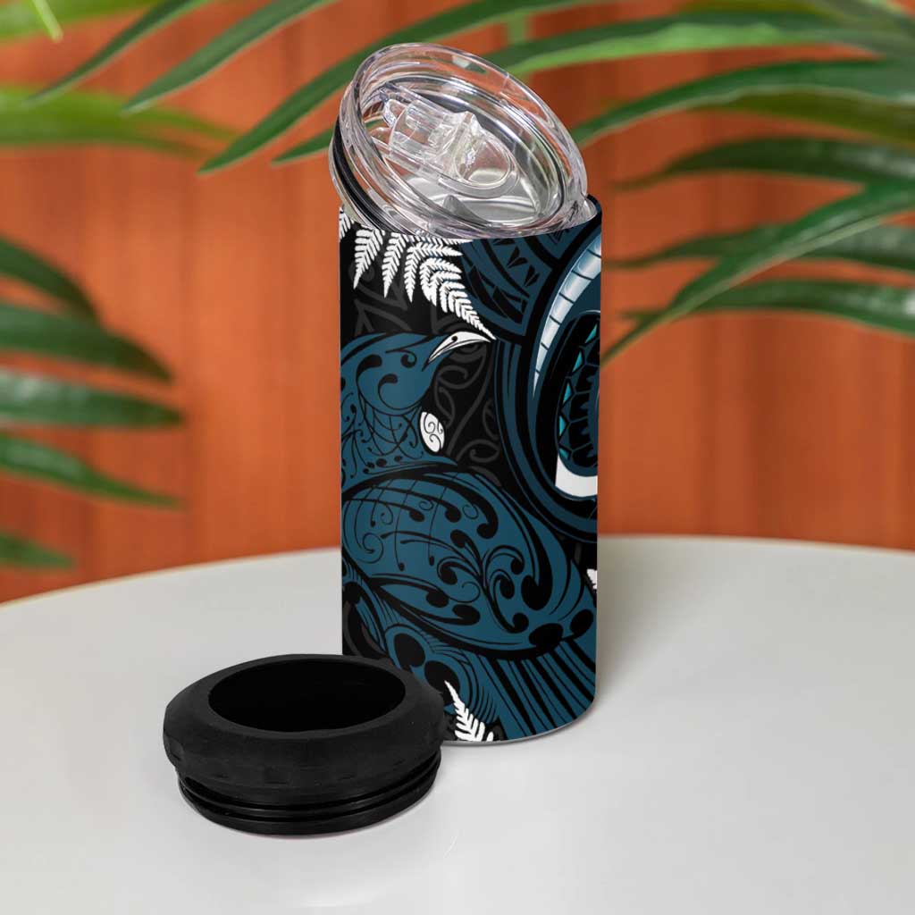 New Zealand Tui Bird 4 in 1 Can Cooler Tumbler Maori Kowhaiwhai LT7 - Polynesian Pride