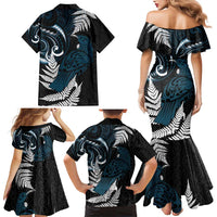 New Zealand Tui Bird Family Matching Mermaid Dress and Hawaiian Shirt Maori Kowhaiwhai LT7 - Polynesian Pride
