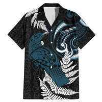 New Zealand Tui Bird Family Matching Mermaid Dress and Hawaiian Shirt Maori Kowhaiwhai LT7 Dad's Shirt - Short Sleeve Teal - Polynesian Pride