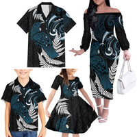 New Zealand Tui Bird Family Matching Off The Shoulder Long Sleeve Dress and Hawaiian Shirt Maori Kowhaiwhai LT7 - Polynesian Pride