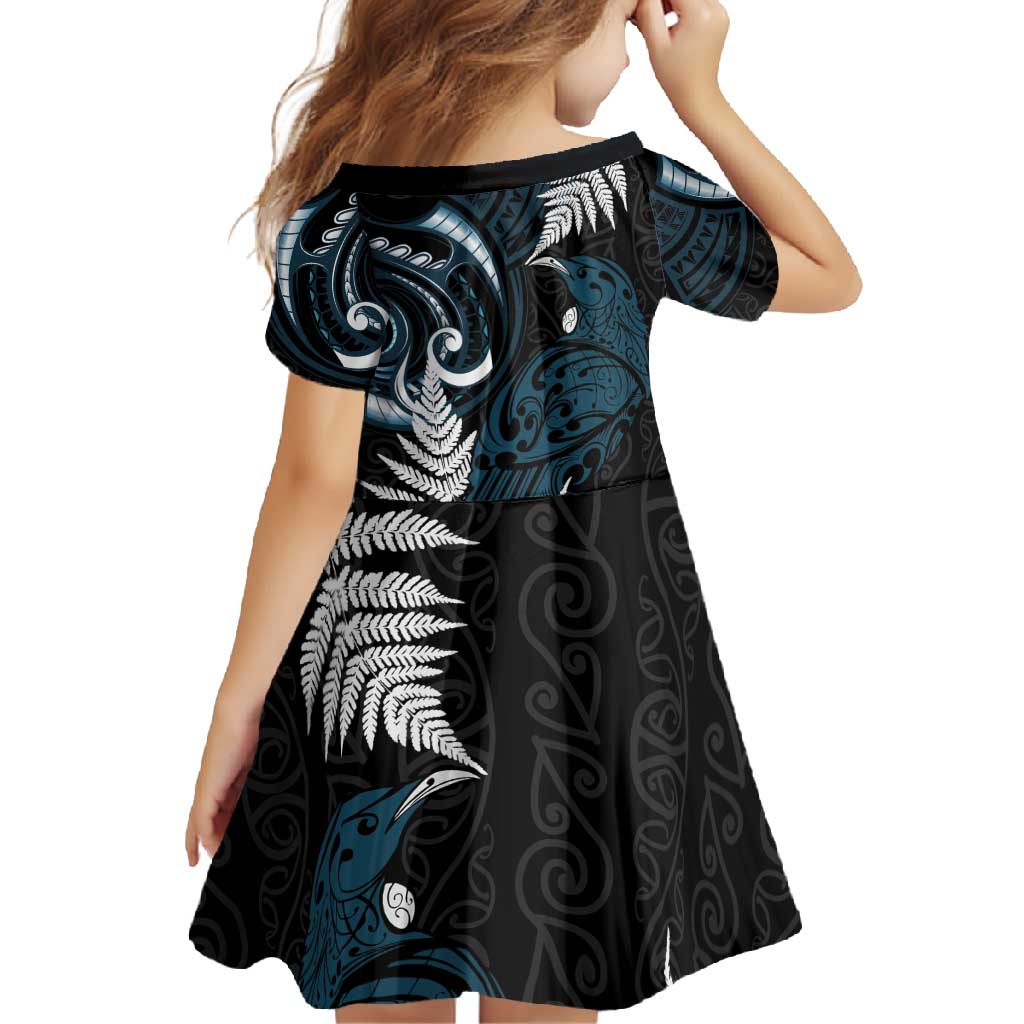 New Zealand Tui Bird Family Matching Off Shoulder Maxi Dress and Hawaiian Shirt Maori Kowhaiwhai LT7 - Polynesian Pride