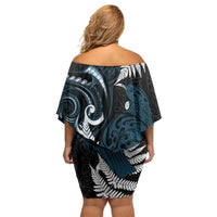 New Zealand Tui Bird Family Matching Off Shoulder Short Dress and Hawaiian Shirt Maori Kowhaiwhai LT7 - Polynesian Pride
