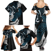 New Zealand Tui Bird Family Matching Summer Maxi Dress and Hawaiian Shirt Maori Kowhaiwhai LT7 - Polynesian Pride