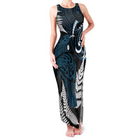 New Zealand Tui Bird Family Matching Tank Maxi Dress and Hawaiian Shirt Maori Kowhaiwhai LT7 Mom's Dress Teal - Polynesian Pride