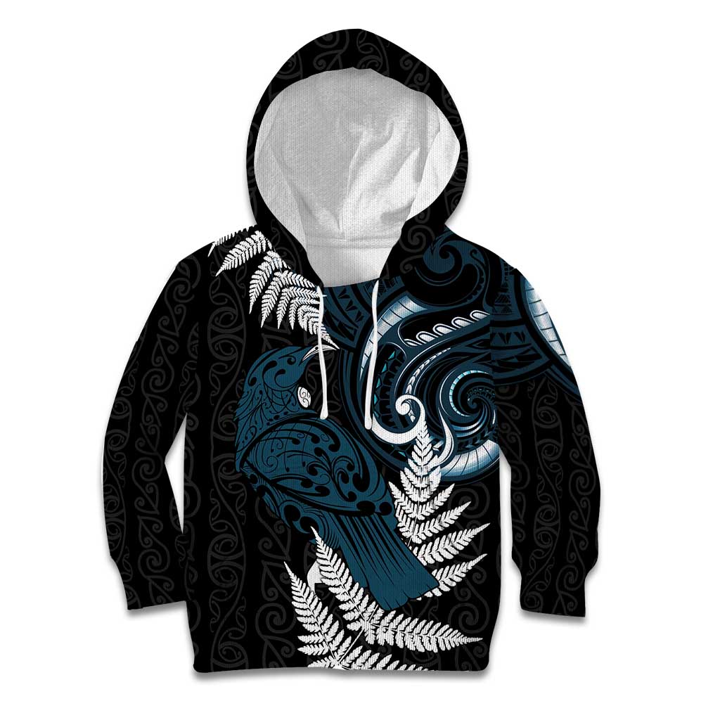 New Zealand Tui Bird Kid Hoodie Maori Kowhaiwhai LT7 Hoodie Teal - Polynesian Pride