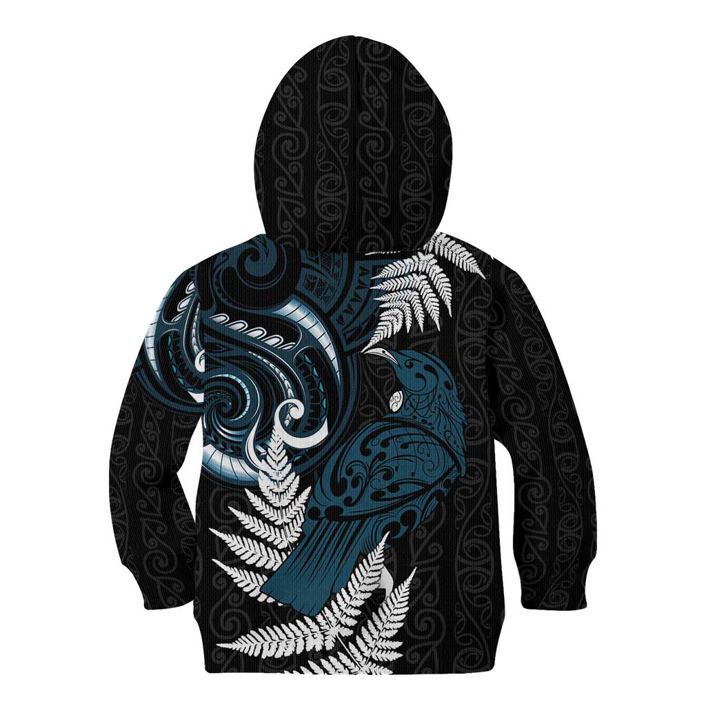 New Zealand Tui Bird Kid Hoodie Maori Kowhaiwhai LT7 - Polynesian Pride