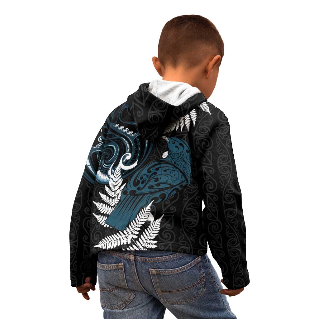 New Zealand Tui Bird Kid Hoodie Maori Kowhaiwhai LT7 - Polynesian Pride