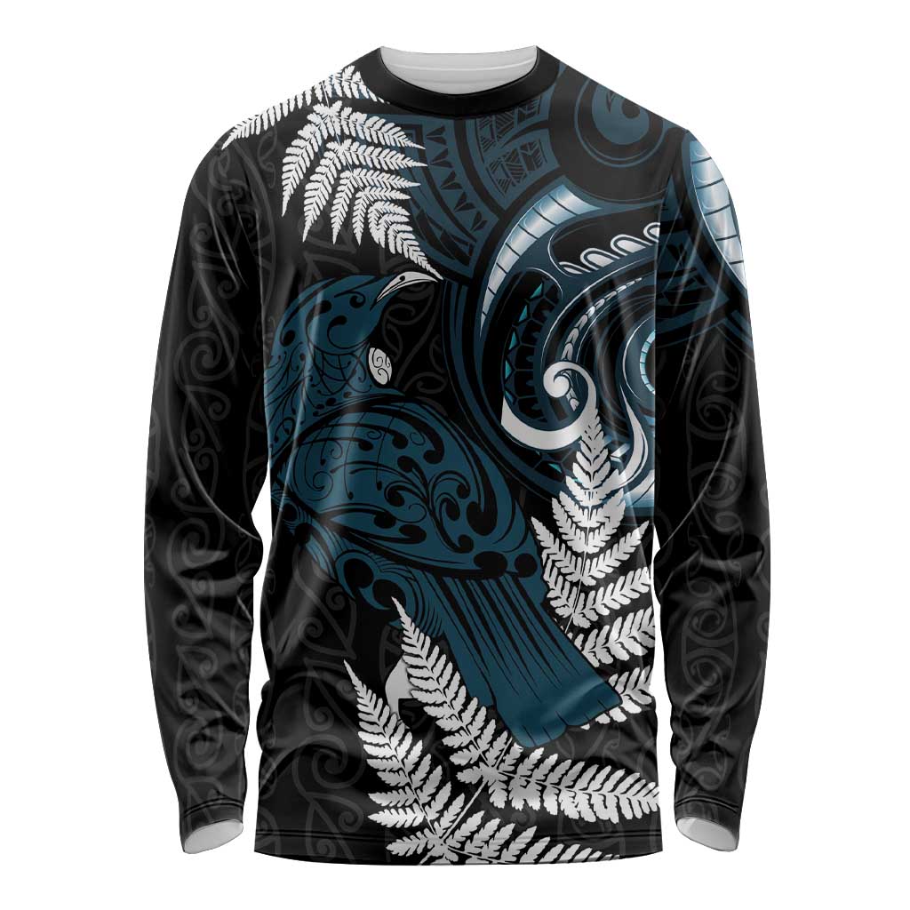 New Zealand Tui Bird Long Sleeve Shirt Maori Kowhaiwhai LT7 Unisex Teal - Polynesian Pride