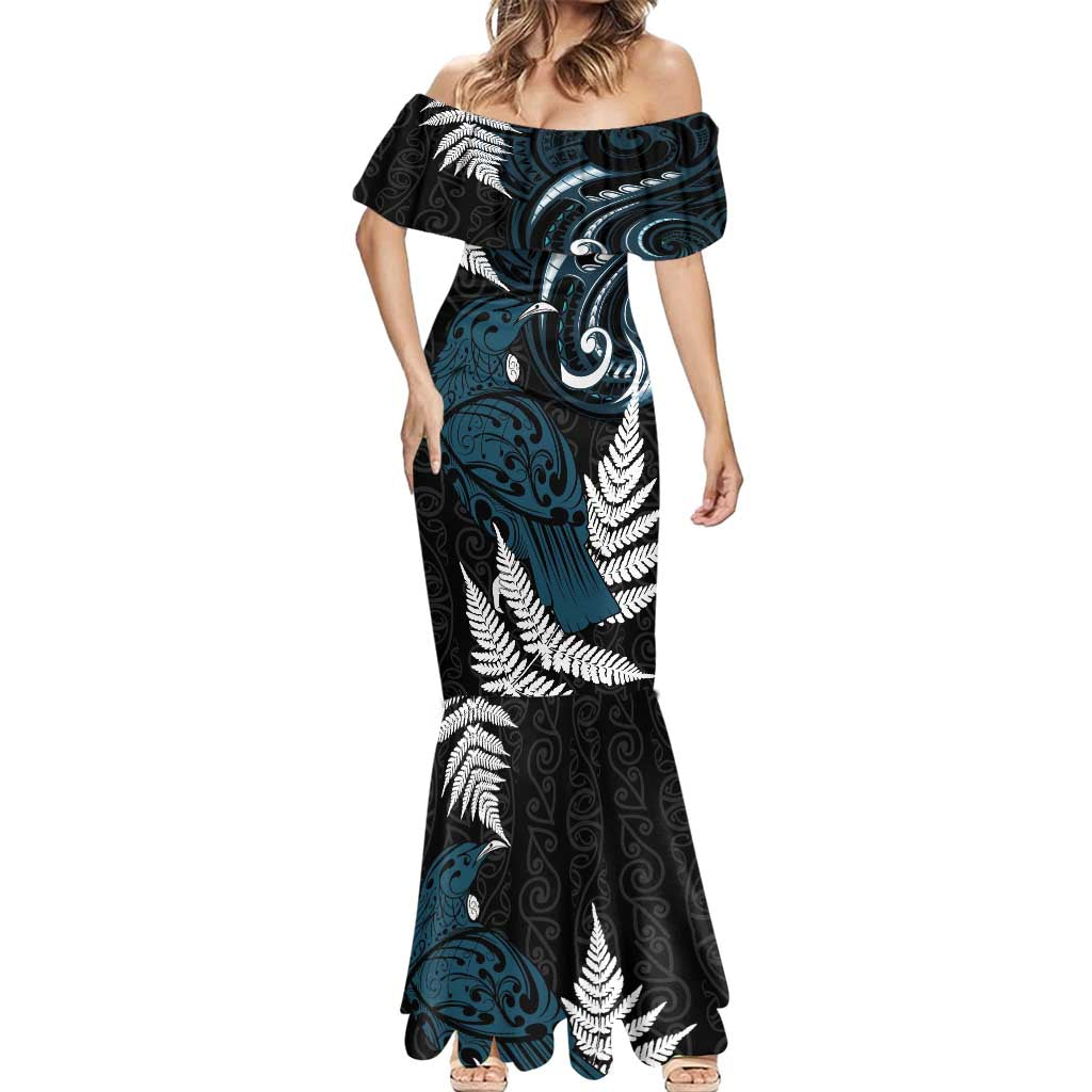 New Zealand Tui Bird Mermaid Dress Maori Kowhaiwhai LT7 - Polynesian Pride