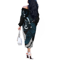 New Zealand Tui Bird Off The Shoulder Long Sleeve Dress Maori Kowhaiwhai LT7 - Polynesian Pride