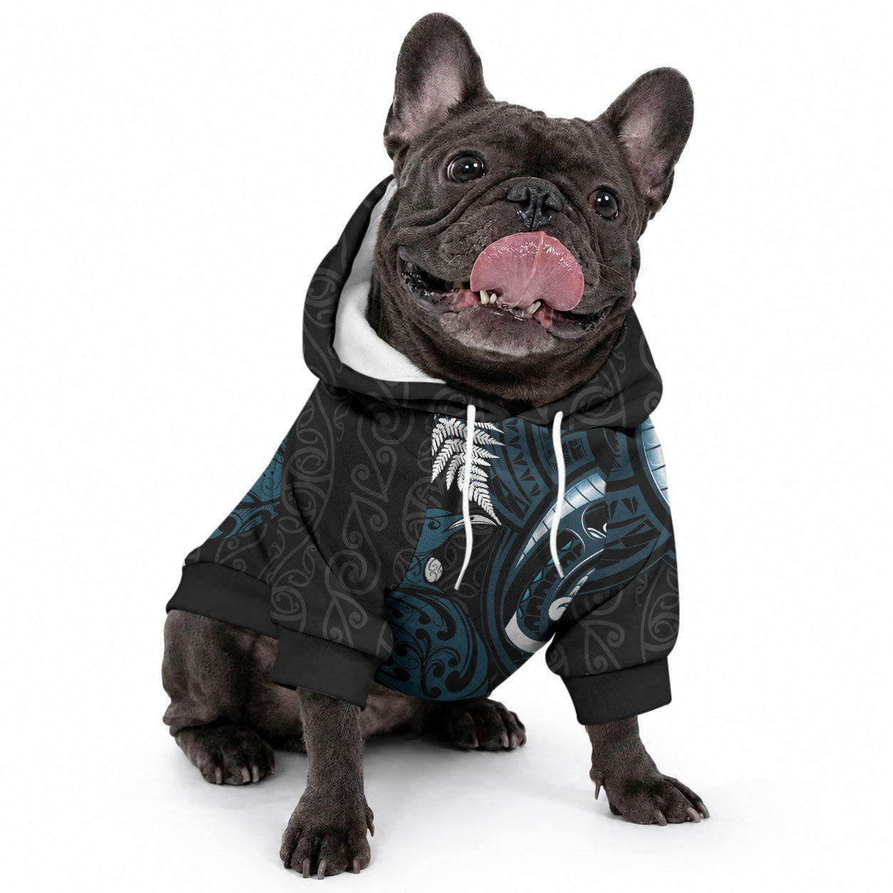 New Zealand Tui Bird Pet Hoodie Maori Kowhaiwhai
