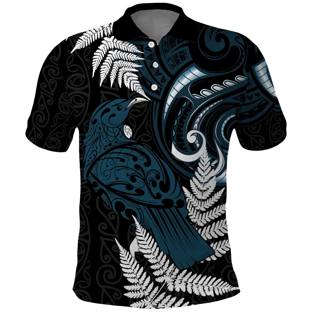 New Zealand Tui Bird Polo Shirt Maori Kowhaiwhai LT7 Teal - Polynesian Pride
