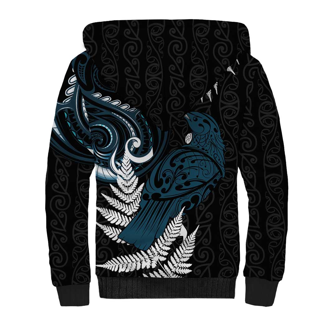 New Zealand Tui Bird Sherpa Hoodie Maori Kowhaiwhai LT7 - Polynesian Pride