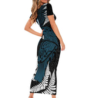 New Zealand Tui Bird Short Sleeve Bodycon Dress Maori Kowhaiwhai LT7 - Polynesian Pride
