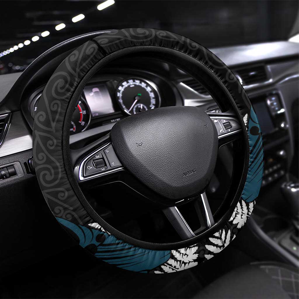 New Zealand Tui Bird Steering Wheel Cover Maori Kowhaiwhai LT7 Universal Fit Teal - Polynesian Pride