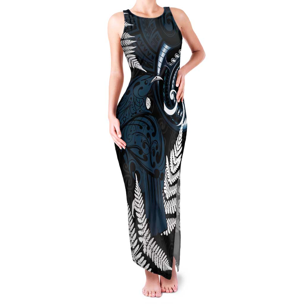 New Zealand Tui Bird Tank Maxi Dress Maori Kowhaiwhai LT7 Women Teal - Polynesian Pride