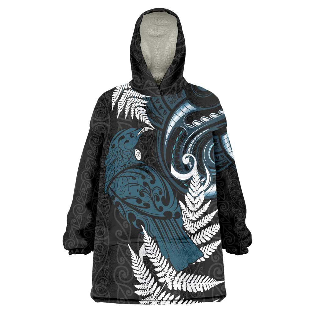 New Zealand Tui Bird Wearable Blanket Hoodie Maori Kowhaiwhai LT7 One Size Teal - Polynesian Pride