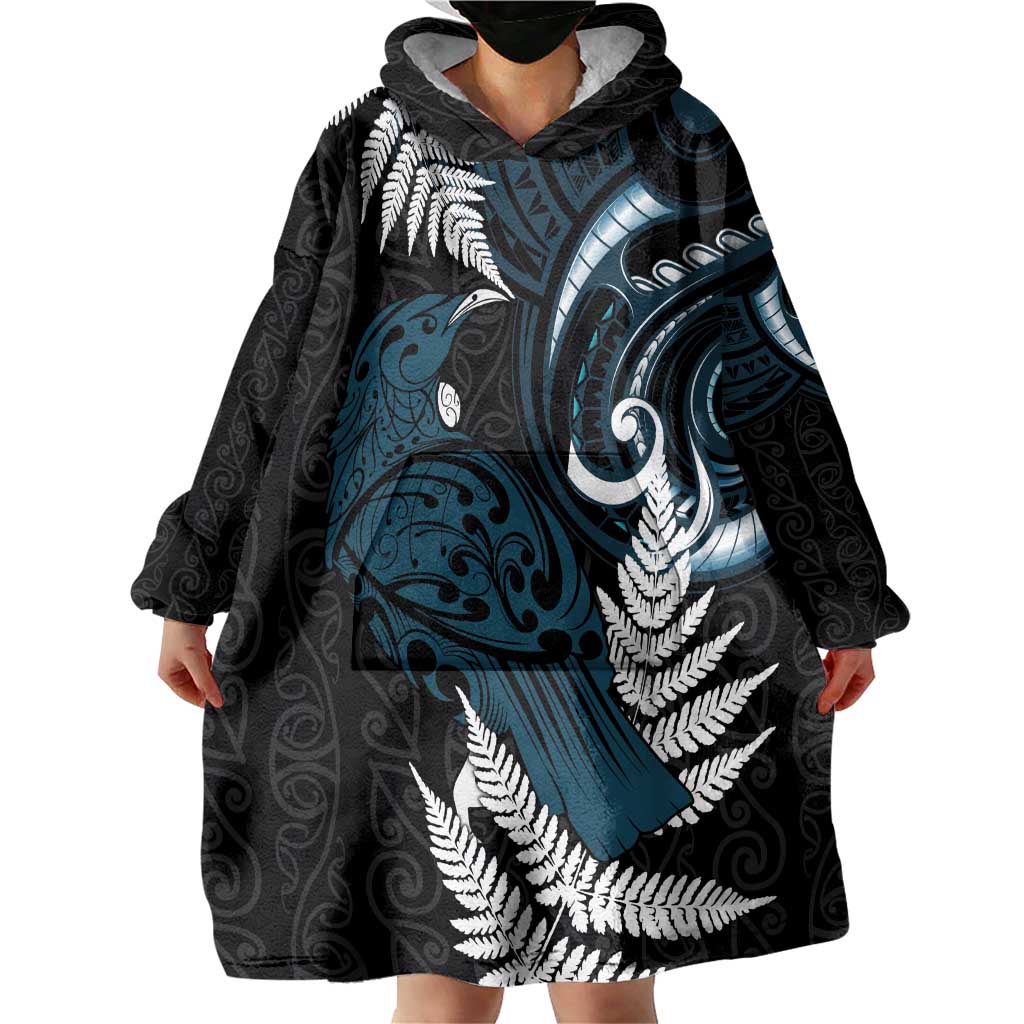 New Zealand Tui Bird Wearable Blanket Hoodie Maori Kowhaiwhai LT7 - Polynesian Pride