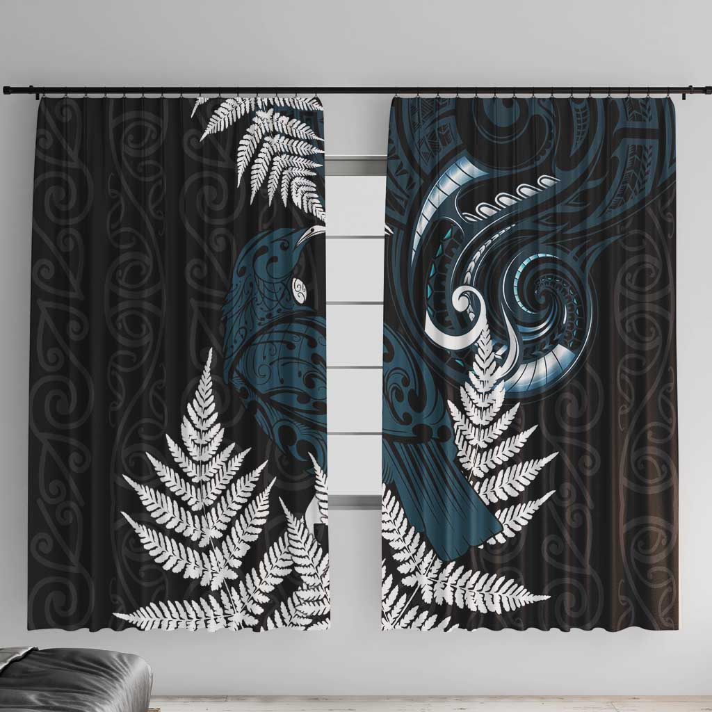 New Zealand Tui Bird Window Curtain Maori Kowhaiwhai LT7 With Hooks Teal - Polynesian Pride