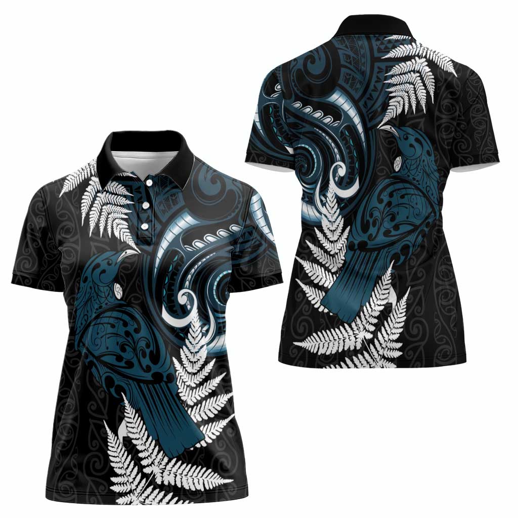 New Zealand Tui Bird Women Polo Shirt Maori Kowhaiwhai LT7 - Polynesian Pride