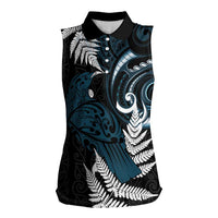 New Zealand Tui Bird Women Sleeveless Polo Shirt Maori Kowhaiwhai LT7 Female Teal - Polynesian Pride