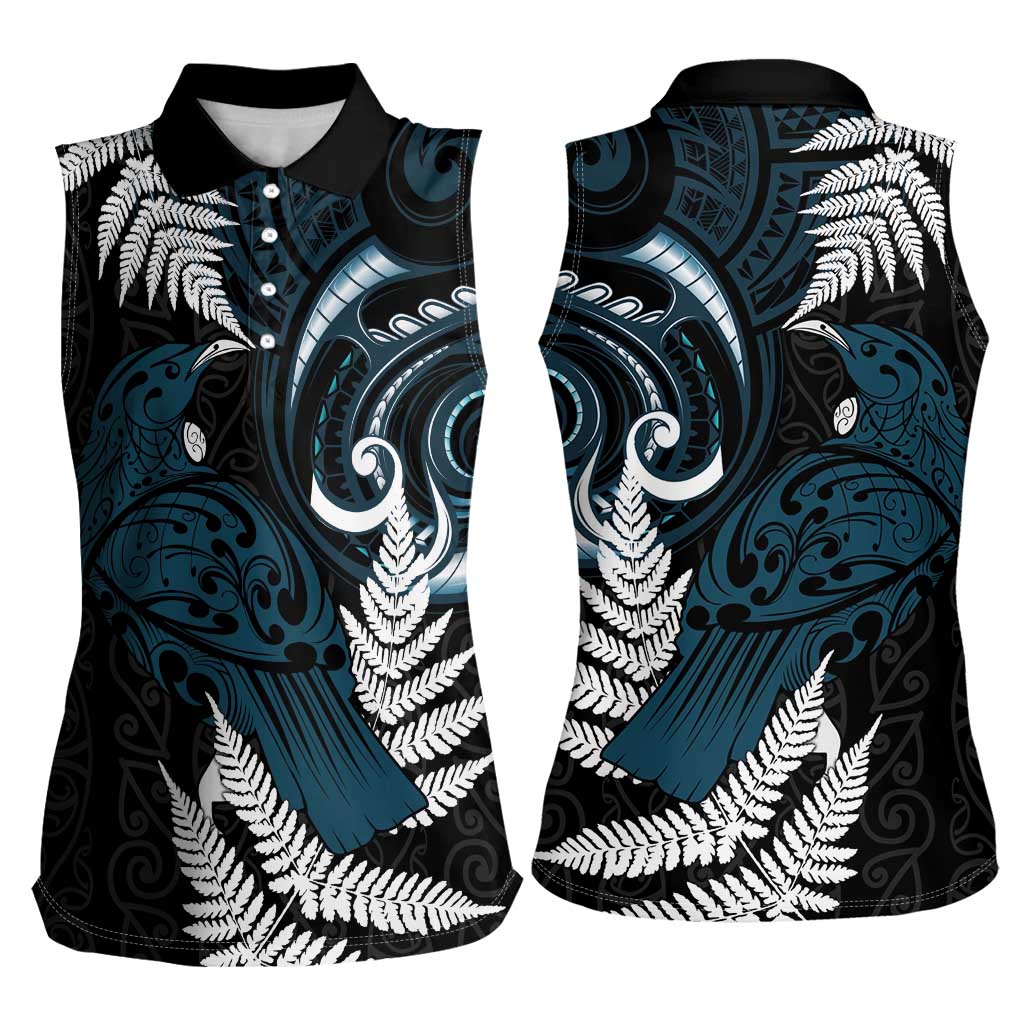 New Zealand Tui Bird Women Sleeveless Polo Shirt Maori Kowhaiwhai LT7 - Polynesian Pride