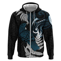 New Zealand Tui Bird Zip Hoodie Maori Kowhaiwhai LT7 Zip Hoodie Teal - Polynesian Pride