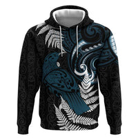 New Zealand Tui Bird Zip Hoodie Maori Kowhaiwhai LT7 Pullover Hoodie Teal - Polynesian Pride