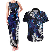 New Zealand Maori Matariki Couples Matching Tank Maxi Dress and Hawaiian Shirt Tui Bird Galaxy LT7 Galaxy - Polynesian Pride