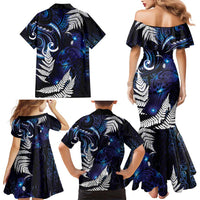 New Zealand Maori Matariki Family Matching Mermaid Dress and Hawaiian Shirt Tui Bird Galaxy LT7 - Polynesian Pride