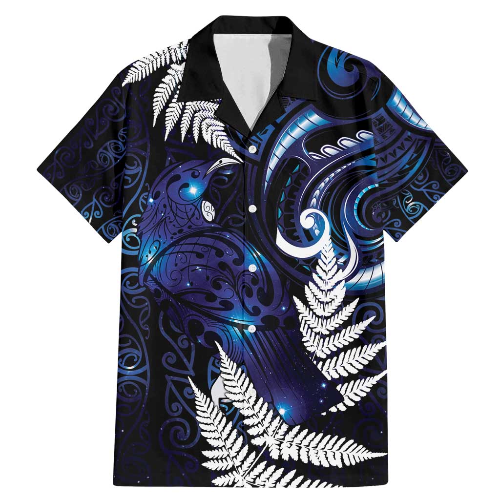 New Zealand Maori Matariki Family Matching Mermaid Dress and Hawaiian Shirt Tui Bird Galaxy LT7 Dad's Shirt - Short Sleeve Galaxy - Polynesian Pride